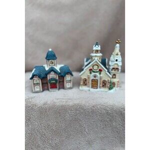 Vintage Christmas Village Ceramic Buildings - Set of 2